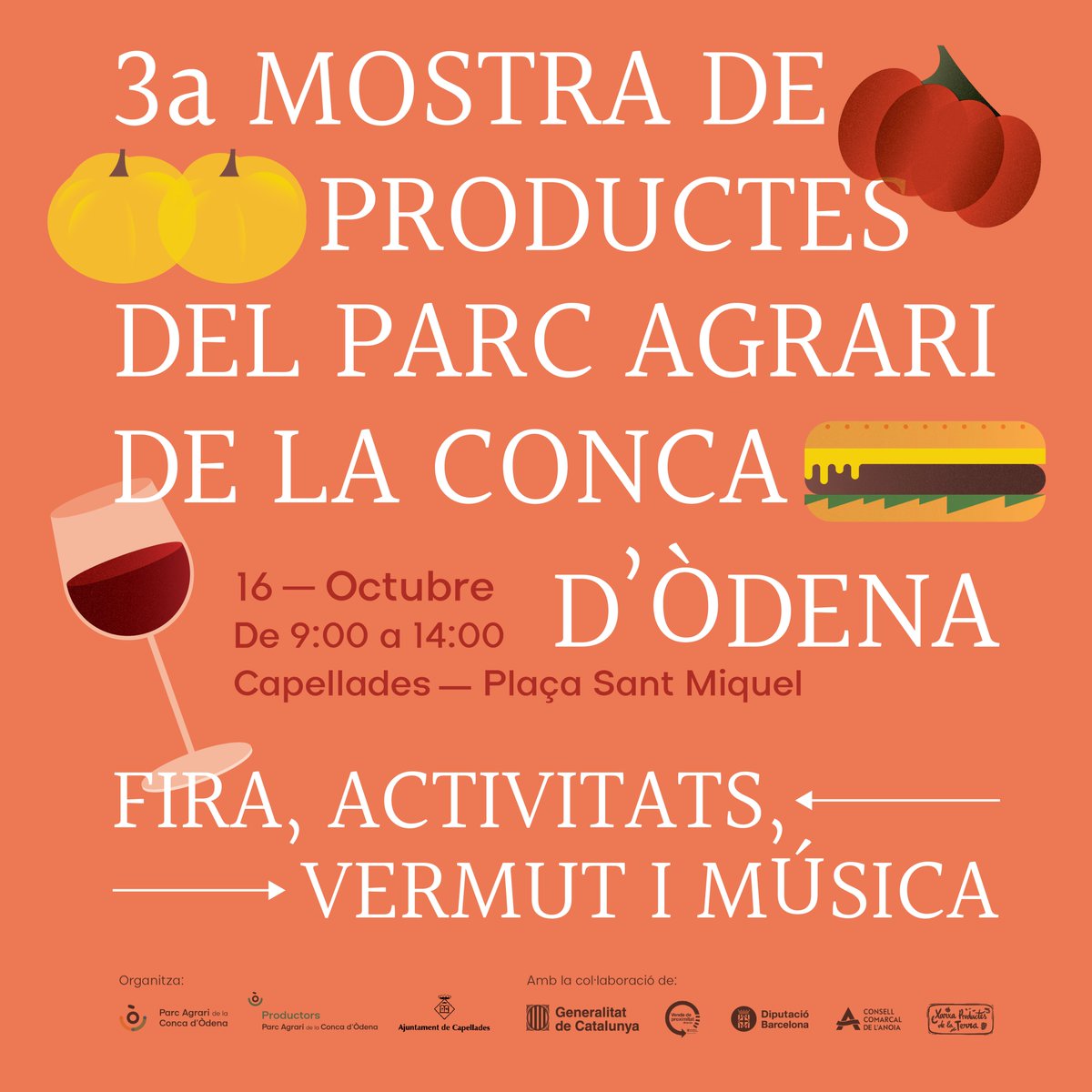 ParcConca's tweet photo. Agafeu les agendes 📖 perquè ben aviat arriba la 3a mostra de productes del Parc Agrari de la Conca d'Òdena!
📆 16 d'octubre de 10 a 14h
📍Plaça Sant Miquel de Capellades
Us hi esperem a totes i tots!
#fira #tardor #proximitat #temporada #sostenible #menjar #beguda #musica https://t.co/RmWlSQRXR6