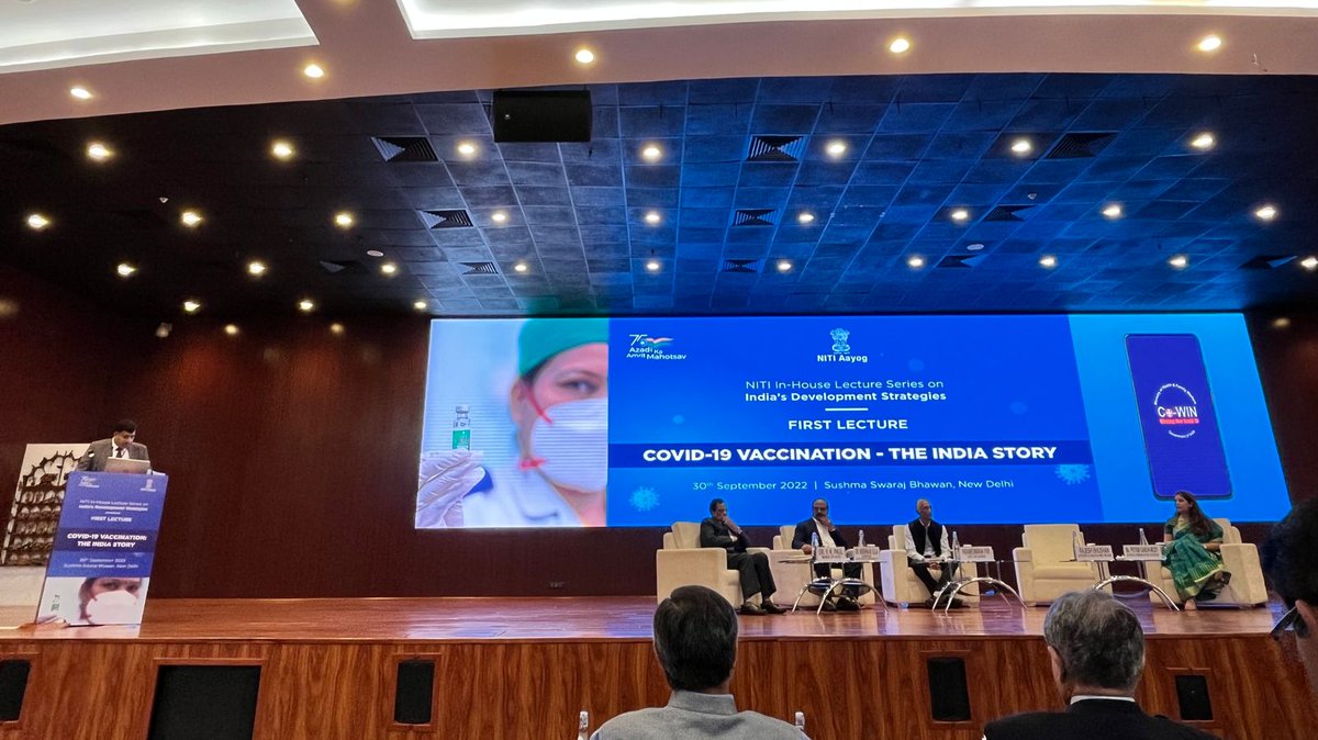The stage is set! 🙌

#NITIAayog is hosting the first lecture of the #NITI In-House Lecture Series on India's Development Strategies on the theme of 'COVID-19 Vaccination - The India Story'. 💉