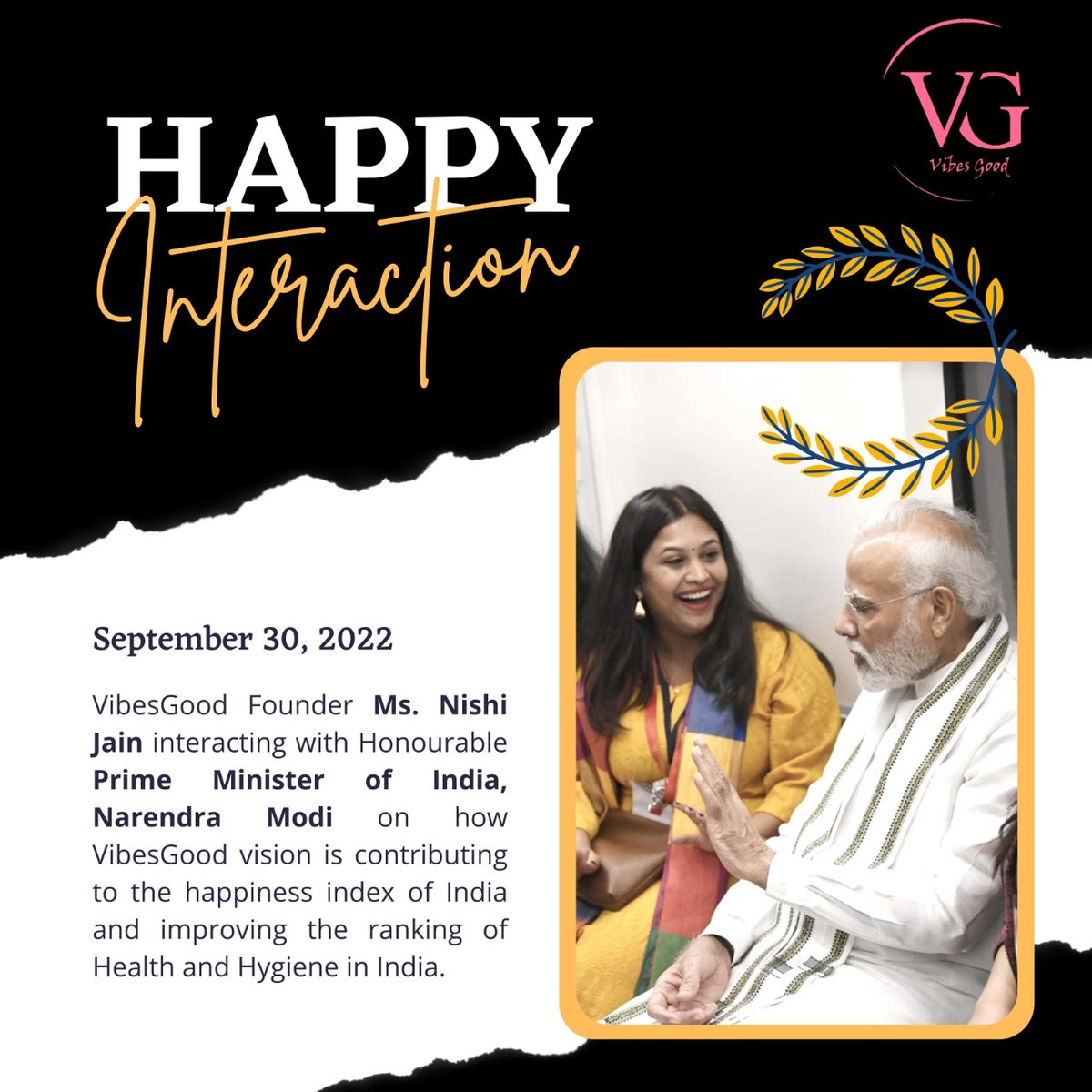 vibesgood0722's tweet photo. #VibesGood received the opportunity to interact with the Honourable Prime Minister of India @narendramodi with the @nishj22 Founder &amp; CEO of VibesGood on how VibesGood is contributing to the #Happiness of Nation and Improving the ranking of #Health &amp; #Hygiene.
#PMOIndia https://t.co/YnPQTYhRtD