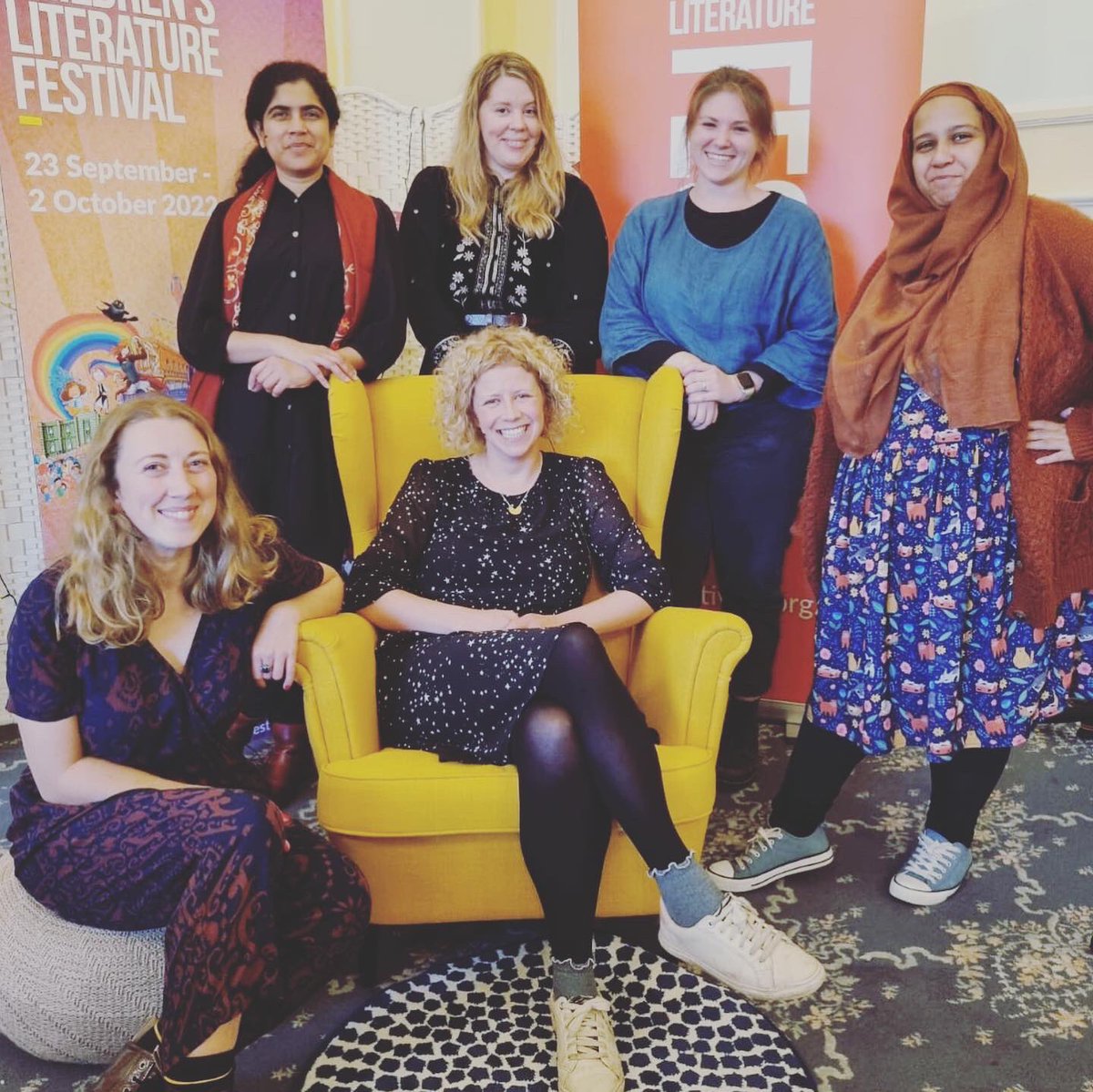 I had such a great time chairing <a href="/hannekewrites/">Hana Tooke</a> <a href="/NizRite/">Nizrana Farook 🍉 - Inactive account</a> and @yarrowtownsend last night <a href="/bathkidslitfest/">Bath Children's Literature Festival</a> talking about the MA in Writing for Young People. It was an honour and a joy! #mawyp <a href="/BSUCreativeW/">BSU Creative Writing</a> #bigyellowchair