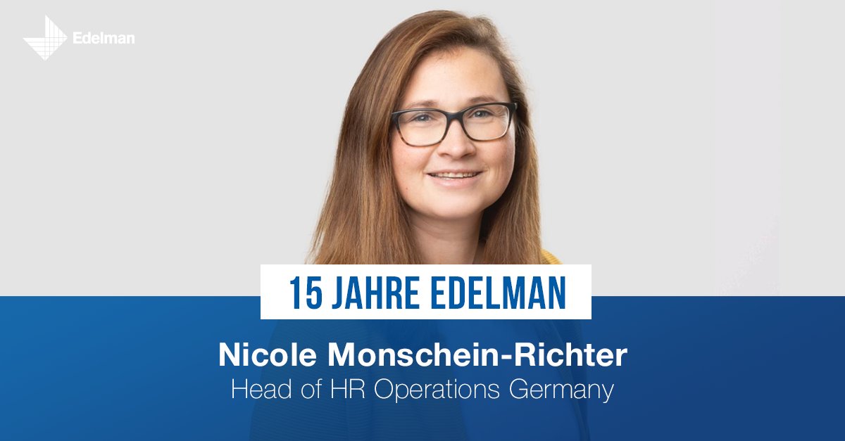 Wow, unsere Kollegin Nicole Monschein-Richter ist schon seit 15 Jahren Teil von #TeamEdelman! 😍 

Vom HR Coordinator, zum Senior Finance Manager im Bereich Healthcare, HR Controller an unserem Frankfurter Standort &amp; heute Head of HR Operations. 

Danke für deine Treue. 💙