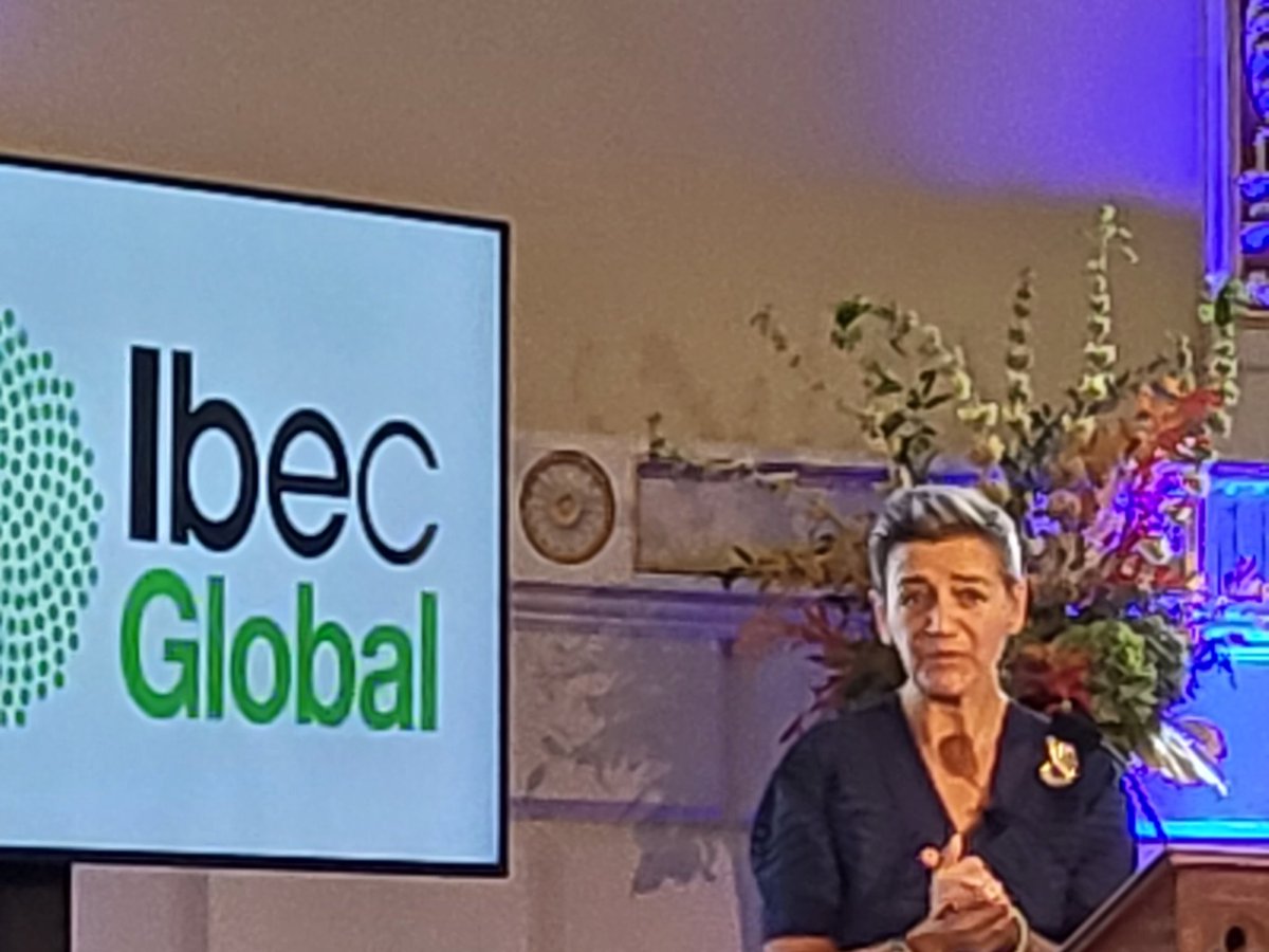 TBFcentral's tweet photo. The Commissioner speaks Irish!🙂 @vestager "Feeling at home in a Viking city". @ibec_irl @SFA_Irl @planetholograms #digitaltransformation #Europe https://t.co/R92ANT5K2O