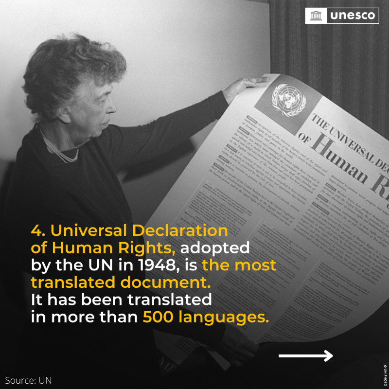 UNESCO's tweet photo. How many words can be translated in an hour? 🤔

On International #TranslationDay, discover 5 interesting facts about translation and translators!

Want to learn more? Explore the @unescocourier dedicated entirely to translation: https://t.co/MH6uDo2CvB