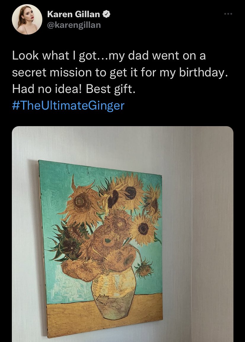 SafeSpaceDrWho's tweet photo. Karen Gillan posting her “For Amy” Van Gogh painting and then the press tweeting about a stolen Van Gogh painting on the same day is still the funniest thing ever https://t.co/kmVvBcj8pb