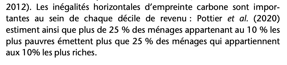 Résumé parfait du dilemme climat/social : les riches émettent plus que les pauvres, mais il y a des pauvres qui émettent plus que certains riches.

On a un pb d'émissions "de luxe", et un pb d'émissions "contraintes", qui demandent des solutions différentes.