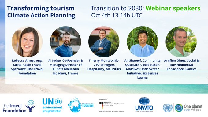TransformTrsm's tweet image. We have a great line up for our #climateactionplanning webinar 4th Oct 

@RTmatters @travelTF, Al Judge, @AliKats_MtnHols
Thierry Montocchio, Rogers Hospitality, @verandaresorts, @heritageresorts, Ali Shareef, @sixsenses, @ArnfinnO, @soneva

 Register at buff.ly/3S1xoVs