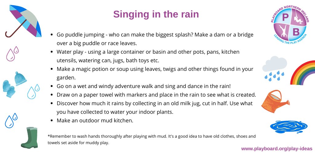 Sometimes, when it's raining, you just have to embrace it! ☔🌈

We have lots of ideas for playing indoors and out on our website at playboard.org/play-ideas