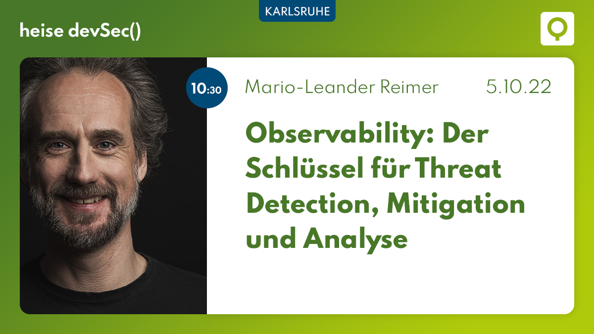 qaware's tweet photo. Am 5.10. diskutiert @LeanderReimer mit euch Ansätze, Techniken &amp; Tools um sicherheitsrelevante Diagnosedaten im verteilten Anwendungs-Verbund einfach zu sammeln, und schnell zu analysieren &amp; bewerten zu können. Sei dabei 👉 https://t.co/UStlD1bik7
#devSec22 @heise_devSec https://t.co/uB6JKx9GTt