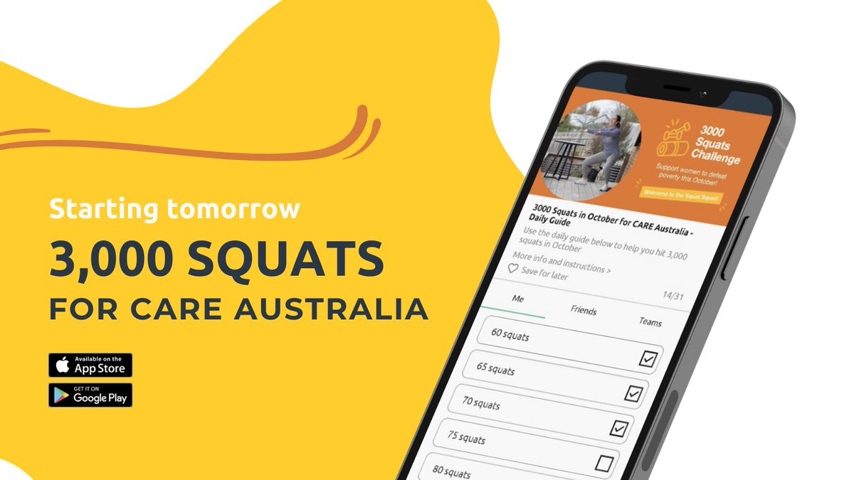 Starting tomorrow, join in with the <a href="/CAREAustralia/">CARE Australia</a> 3,000 squats in October challenge on the Challenge Accepted app 💪 challengeacceptedapp.com