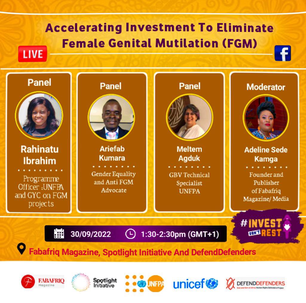 Join us today for a discussion on the amazing works of youth campaign to end FGM.                                 #stopFGM                        @UNFPAGhana @ES_GlobalYouth @GPtoEndFGM @GlobalSpotlight @Fabafriq @fabafricanblack