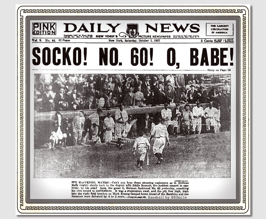 Today In 1927: New York #Yankees legend Babe Ruth hits his record-setting HR #60 of the season at Yankee Stadium! #MLB #Baseball #History https://t.co/Jpz8pC0203