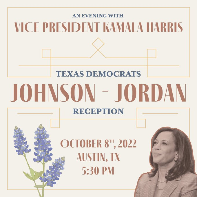 TartishaHill's tweet photo. 30 days before the election and Vice President
@KamalaHarris is coming to Texas! Congrats to the
@texasdemocrats and the TDP finance team for landing us such an awesome keynote for the JJ Reception.
#TXBlueIn22 https://t.co/rmmoXVwYF6