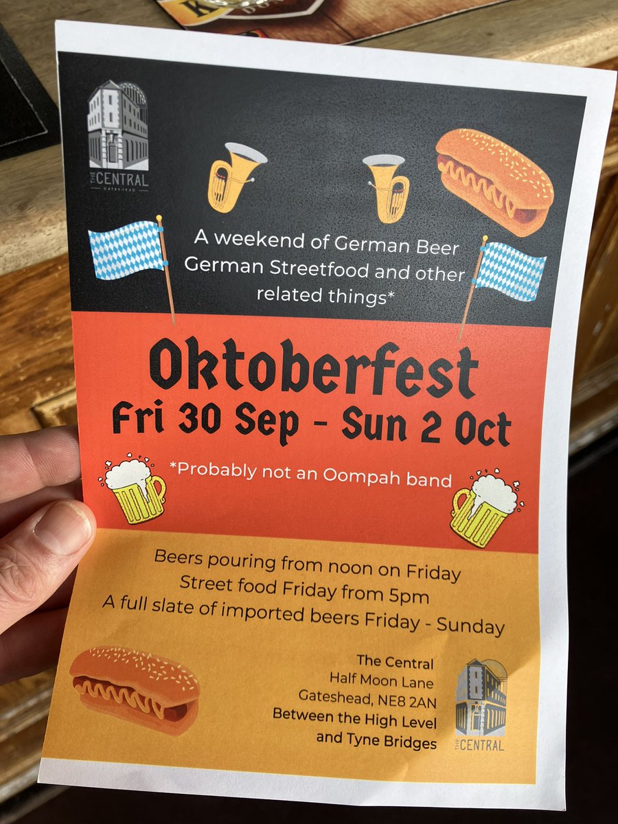 Happy Oktoberfest everyone!!

Our fest starts today and here’s the starting line-up on the bar! 

Bavarian style street food by #PoshStreetFood from 5pm! 

The rain clears from 4pm btw! 

#prost #Oktoberfest #bavarian #streetfood