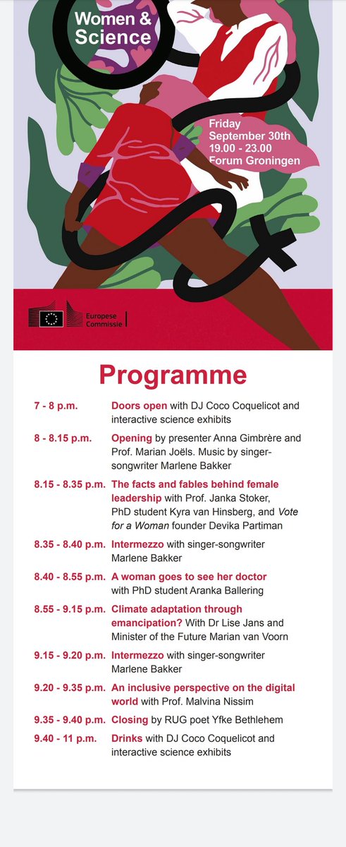 Looking forward to tonight's Women & Science event to celebrate the European Researchers' Night #EuropeanResearchersNight #ERN2022 #WomenInScience @univgroningen