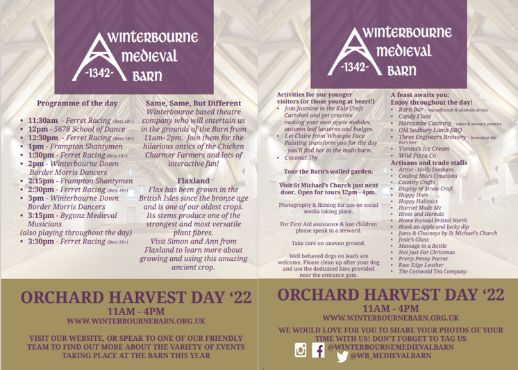 Our Orchard Harvest Day programmes have landed! Here's your sneak peak of what's happening this year. 🍁🍂🍎🍏
Tickets are still available to pre-book (to beat those queues!) here: 
ticketsource.co.uk/winterbourne-m…