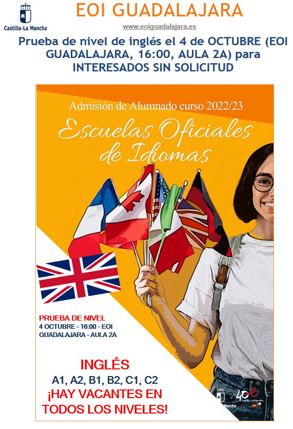 eoiguada's tweet photo. ¡APÚNTATE A LA EOI! TODAVÍA QUEDAN PLAZAS Y NO ES NECESARIO HACER SOLICITUD. 
EOI GUADALAJARA
• INGLÉS EOI: https://t.co/StNNj3D9ve...
• ALEMÁN, FRANCÉS, ITALIANO y ELE: https://t.co/StNNj3D9ve...
• INGLÉS AZUQUECA: https://t.co/StNNj3D9ve...
SIGÜENZA: https://t.co/StNNj3D9ve https://t.co/BTRf63VcmD