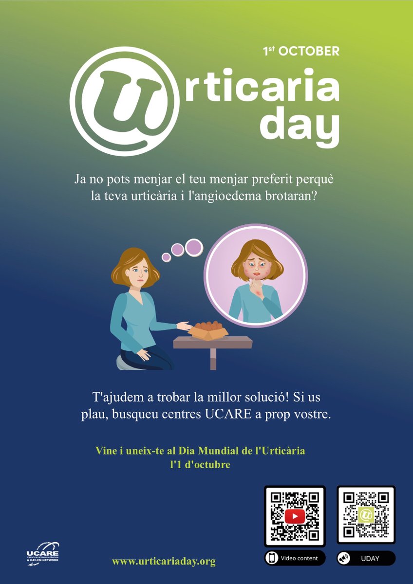 Demà dia 1 d’octubre és el Dia Mundial de la #urticaria #WorldUrticariaDay. Què suposa tenir #UrticariaCronica? Què la fa millorar o empitjorar?
Als centres acreditats #URCARE diagnòstiquem i tractem a les persones que tenen #urticaria i #angioedema
#alergiaVH <a href="/vallhebron/">Vall d'Hebron</a>