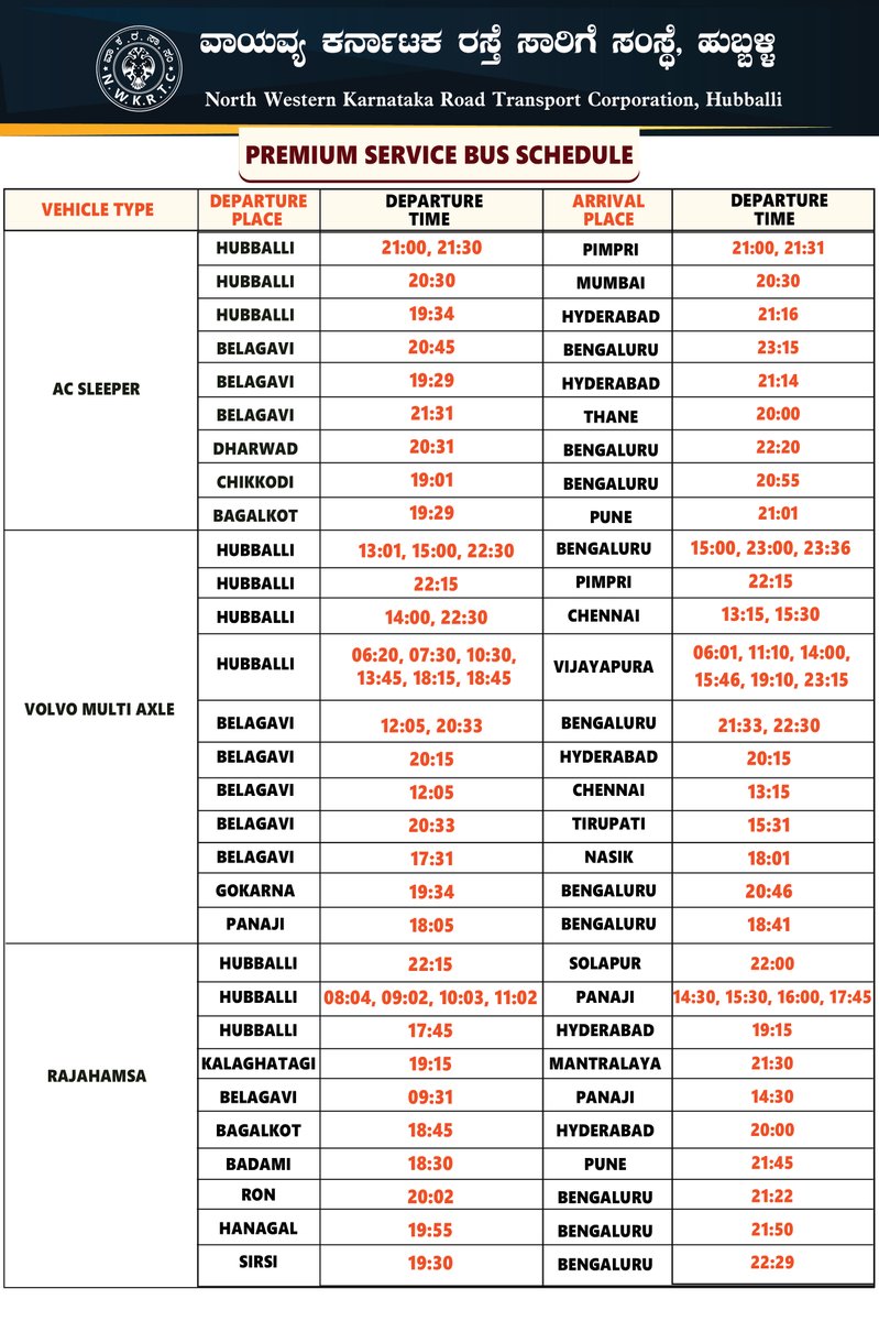 nw_krtc's tweet photo. NWKRTC Premium Service.

Visit https://t.co/Lt6MEWBwpt for online ticket booking and details.

#NWKRTC #Bus #Airavat #Volvo #AC #Non_AC #Sleeper #Rajahamsa #PremiumService 

@sriramulubjp @Bharath_Selvan https://t.co/V0y2Qm2D6v