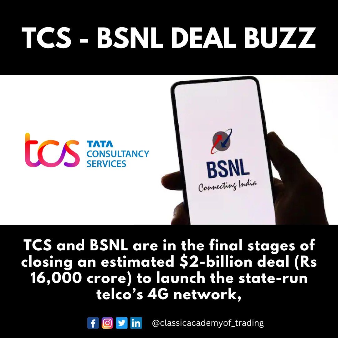 TradingClassic's tweet photo. TCS and BSNL deal 

#RepoRate #zerodha #IndianEconomy #rupee #indianstockmarket #nse #bse #stockmarketindia #stockupdate #stocknewstoday #pms #tatamotors #adanigroup #ipo #nifty #nifty50 #Karnataka #Bullish https://t.co/S7oWfOYL80