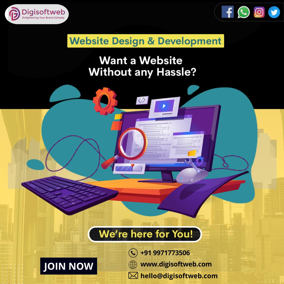 digisoftwebtech's tweet photo. Build your #website by understanding your requirements. We ensure to configure the best and suitable domain name, hosting providers, customized #design and #content. Furthermore, we build your website tailoring your needs, with #SEO and speed optimization.
📞: +91 9971773506 https://t.co/t42yONztqM