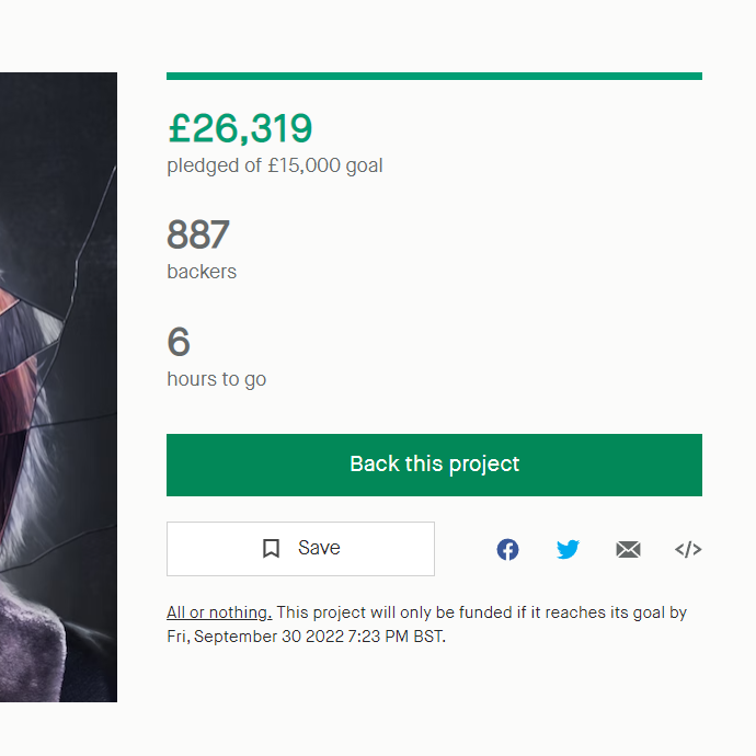 headwaregames's tweet photo. Okay so 6 hours left, we're at £26,319 and pledges seem to be coming in quicker and quicker.

I *think* we'll likely hit the £27.5k stretch goal before the campaign ends.

I *hope* (a boy can dream) we hit £30k so I get to make a liminal af abandoned shopping mall 😶‍🌫️👻 https://t.co/qHSMHh8x7f