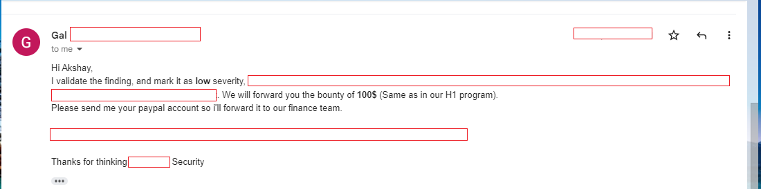 AkshayShelke942's tweet photo. 100$.. . Bounty 😀
#secureise 
#ethicalhacking
#security
#penetrationtester
#CyberSecurity #happyhacking #bugbounty 
.
.
@secureise 
@shubzyernale 
@mhaske_kunal https://t.co/n6wjX0d4gw
