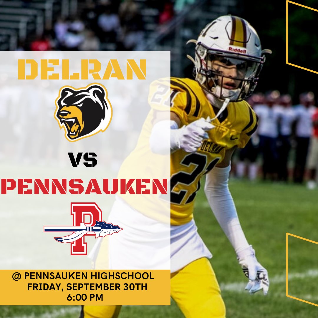 DELRANFOOTBALL's tweet photo. ‼️GAME DAY‼️
🏈DELRAN VS PENNSAUKEN
⏰6:00PM
📍PENNSAUKEN HIGH SCHOOL
#EFFORTBASED https://t.co/joXneIAbvM
