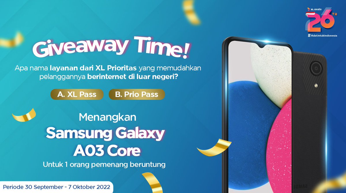 GIVEAWAY TIME!!!

Caranya: 
1. Follow @XLAxiata_Tbk &amp; <a href="/XL_Prioritas/">XL PRIORITAS</a> 
2. Reply jawaban, dan sertakan hashtag #JadiLebihBaik
3. Like &amp; retweet tanda kamu sudah ikutan

Semoga kamu yang beruntung!