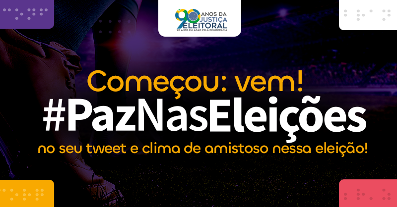 TSEjusbr's tweet photo. Olho no lanceeeeee! 📣 Já está no ar a maior mobilização contra o ódio, o desrespeito e a violência no período eleitoral! Contamos com você pra marcar esse golaço pela democracia usando #PazNasEleições no seu tweet  🫶 https://t.co/MrAZSWbeJ2