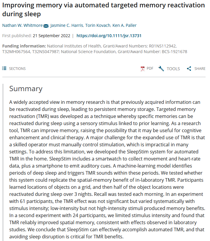 brain_juices's tweet photo. Now officially published! We developed an app to reduce forgetting  by reactivating memories in sleep!

https://t.co/iNVNy26PMU
The technique (TMR) has been used in sleep labs--but it's difficult and complicated to use. We hope that by using apps it can be more broadly applied! https://t.co/XQszefSWs4