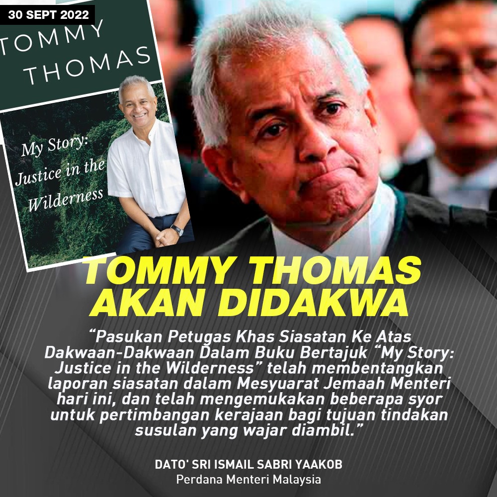 FitriAmer1's tweet photo. Tommy Thomas akan didakwa. 

Berdasarkan siasatan yg telah dibuat,  telah mengkategorikan 19 isu-isu penting yang dikesan dlm Buku tersebut kepada empat (4) isu utama.

Petugas Khas telah mengemukakan beberapa syor utk pertimbangan Kerajaan bgi tujuan tindakan susulan. https://t.co/tEbc2rai4l