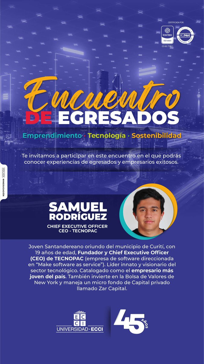 #EncuentrodeEgresados2022

¡Querido Egresado!

Te invitamos a participar en nuestro Encuentro de Egresados 2022 Emprendimiento, Tecnología y Sostenibilidad. Tendremos increíbles premios ¡No te lo pierdas!

Inscríbete aquí: buff.ly/3Rq3wSc