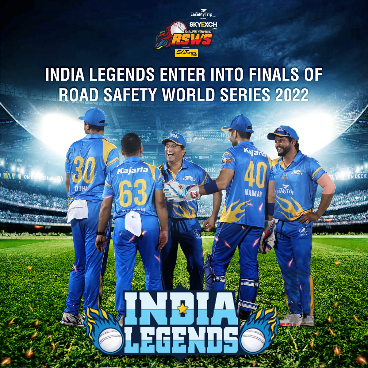 RSWorldSeries's tweet photo. For the second straight time, @India__Legends are in the Finals of the #RoadSafetyWorldSeries 🤩
We wish them all the wishes for a Legendary Jung 😍
#RoadSafetyWorldSeries #RSWS #YehJungHaiLegendary #RSWSSeason2 #cricket #rswsfinal #indialegends #sachintendulkar https://t.co/GBlNuCBh9D