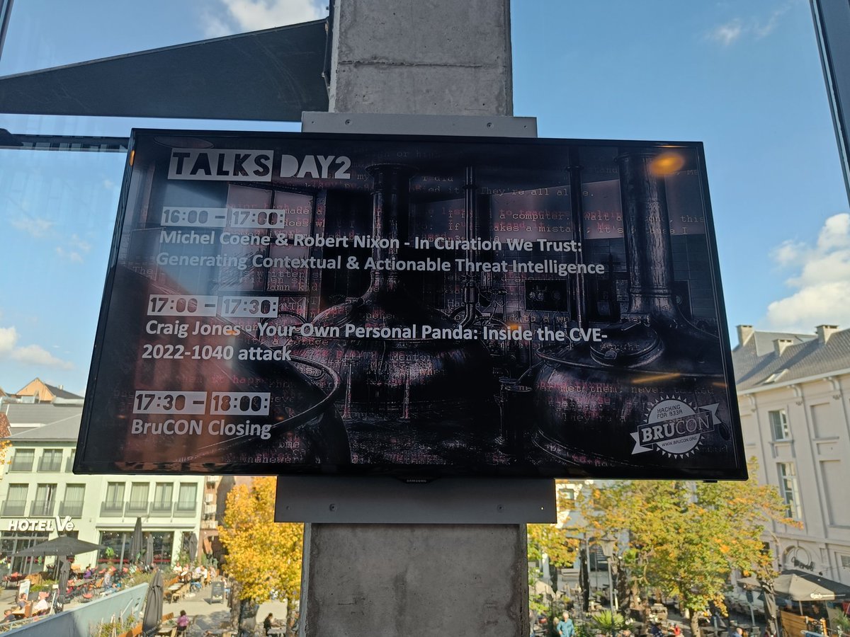 At 16.00 <a href="/syloktools/">Robert Nixon</a> and I talk about threat intelligence curation (and why you should do it too) <a href="/brucon/">BruCON</a> ! Come join us if you are around 😊