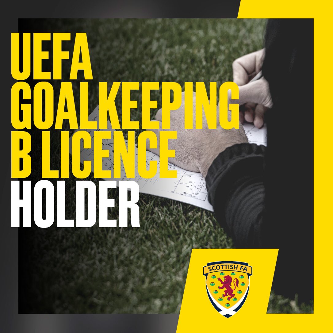 At the start of the year I started the UEFA Goalkeeping B Licence, had a great time on the course met some good people and over the moon to finally get the news of my success. A really enjoyable course. A massive thanks to all the tutors throughout the course. #ScottishFACoachEd