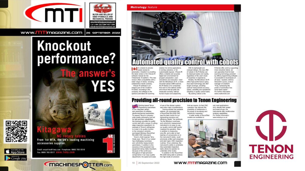 TenonEngLtd's tweet photo. Tenon Engineering is featured in this weekβs Machinery Trade International Magazine (MTI Ltd).
Take a look here (weβre on page 10!):
π° https://t.co/mYM8xTFGmN
#PrecisionEngineering #PrecisionManufacturing #ManufacturingAndEngineering #UKmfg #Engineering #Assemblies https://t.co/mYShUwh8FB