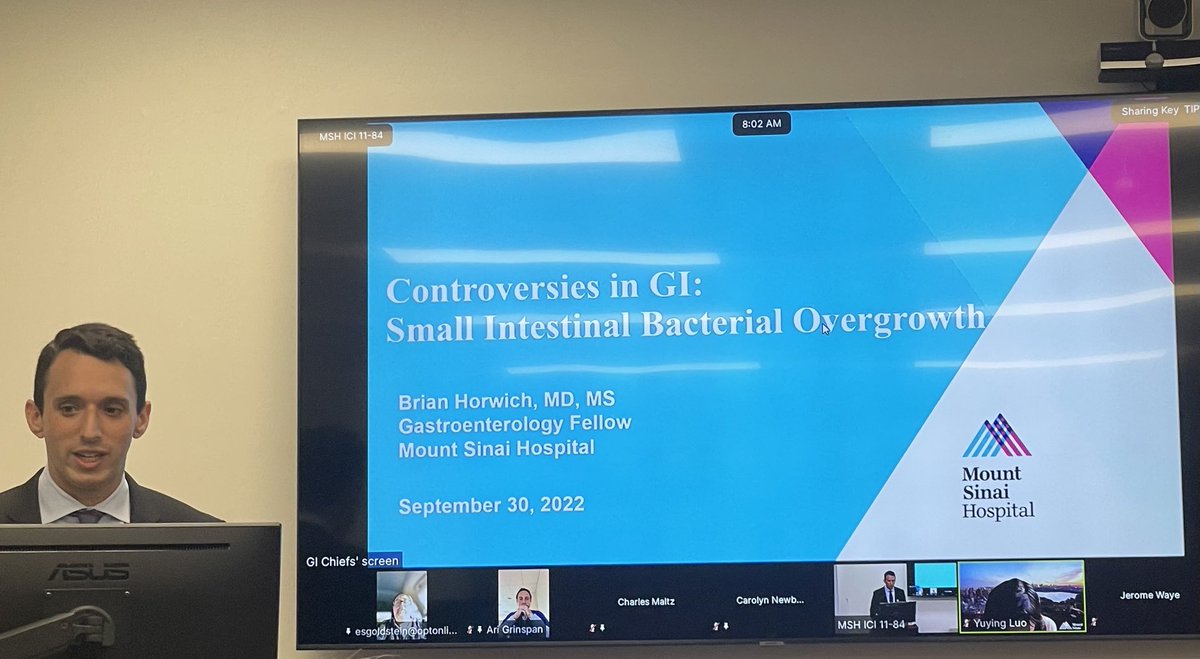 Dr. Brian Horwich ⁦@Typical_Brian⁩ presenting at ⁦@MountSinaiGI⁩ Grand Rounds Controversies in GI Series on #SIBO Expert panel and excellent discussion. ⁦@DOMSinaiNYC⁩ ⁦@MSH_GI_Fellows⁩ ⁦@CACTESinai⁩ ⁦@MSHS_IBDCenter⁩