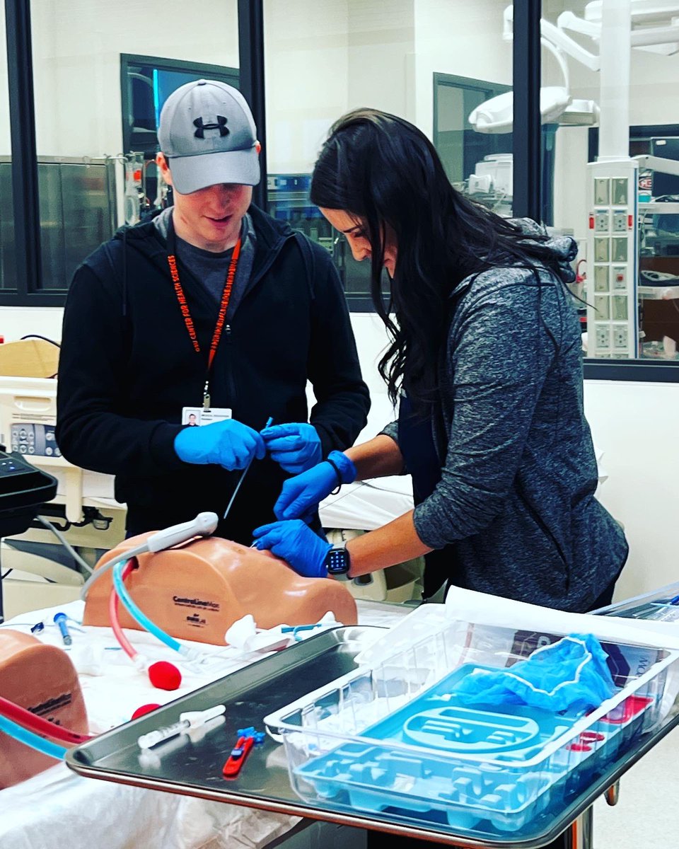 Okstate_EM_Res's tweet photo. Practice makes perfect! Another successful OSU Sim lab in the books! This month we practiced central lines and adult airways! Thank you to the OSU Sim team for all their hard work! 🩺🥼 https://t.co/qHGU2xhfek