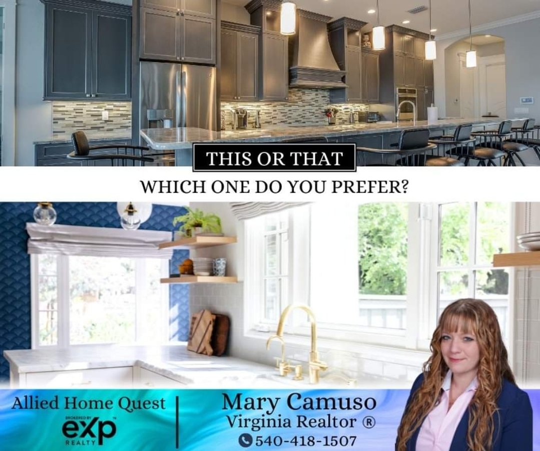 Does your dream kitchen resemble either of these? Do you prefer the sleek white kitchen with gold accents or a kitchen that is slightly darker with a bit more drama? 

#kitchendreams #whitekitchen  #marycamusorealtor #kitchenpreferences #whichonedoyouprefer #kitchengoals