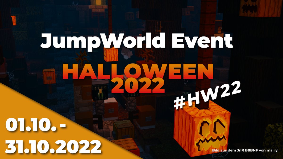 Süßes, sonst gibts Saures! 👻
Wir haben euch das nächste JumpWorld-Event mitgebracht!

Dieses Mal wird es gruselig! 💀
Halloween-Stimmung ist angesagt! 🎃 
Euch erwarten außerdem schrecklich tolle Preise! 🎉

Weitere Infos findet ihr unter
timolia.de/jw-events