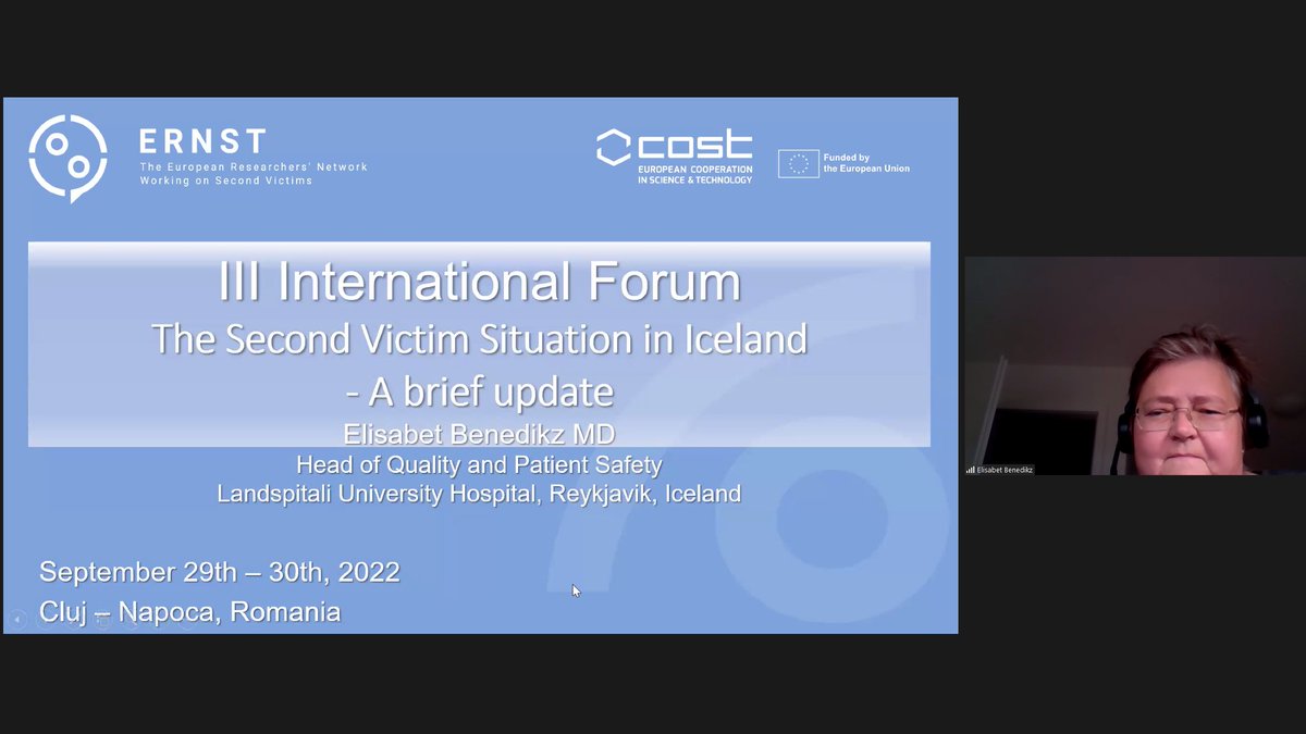 ERNST_CA19113's tweet photo. Dr. Elizabet Benedikz MD (Landspitali University Hospital, Reykjavik, Iceland ๐ฎ๐ธ) is giving us a brief update about The Second Victim Situation in her country.
#ERNST #SecondVictim #CostAction #CA19113 #IIIForum #PatientSafety https://t.co/m1zoVBz7Z1