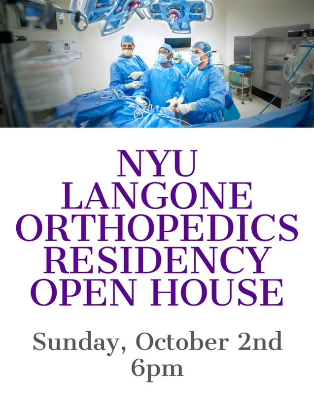 Are you a 3rd or 4th year medical student interested in orthopedic surgery? Join us for the inaugural NYU Langone Orthopedics Virtual Residency Open House on Sunday, October 2nd at 6PM. #orthotwitter Zoom info at: ortholibrary.org/orthopedics-re…