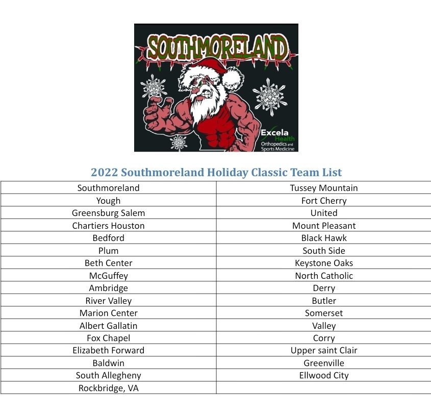 The 2022 Southmoreland Holiday Classic Field is set! Wrestlers from 33 teams will do battle on December 27th/28th!