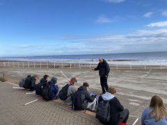 Rossett's tweet photo. This week our Y13 Geographers have been carrying out primary data collection in Hornsea as part of their NEA. Students measured the impact of coastal defences on the rate of erosion along the coast and a range of human data collection methods in the town centre. Well done all 👏🏼 https://t.co/DOsrxuptjh