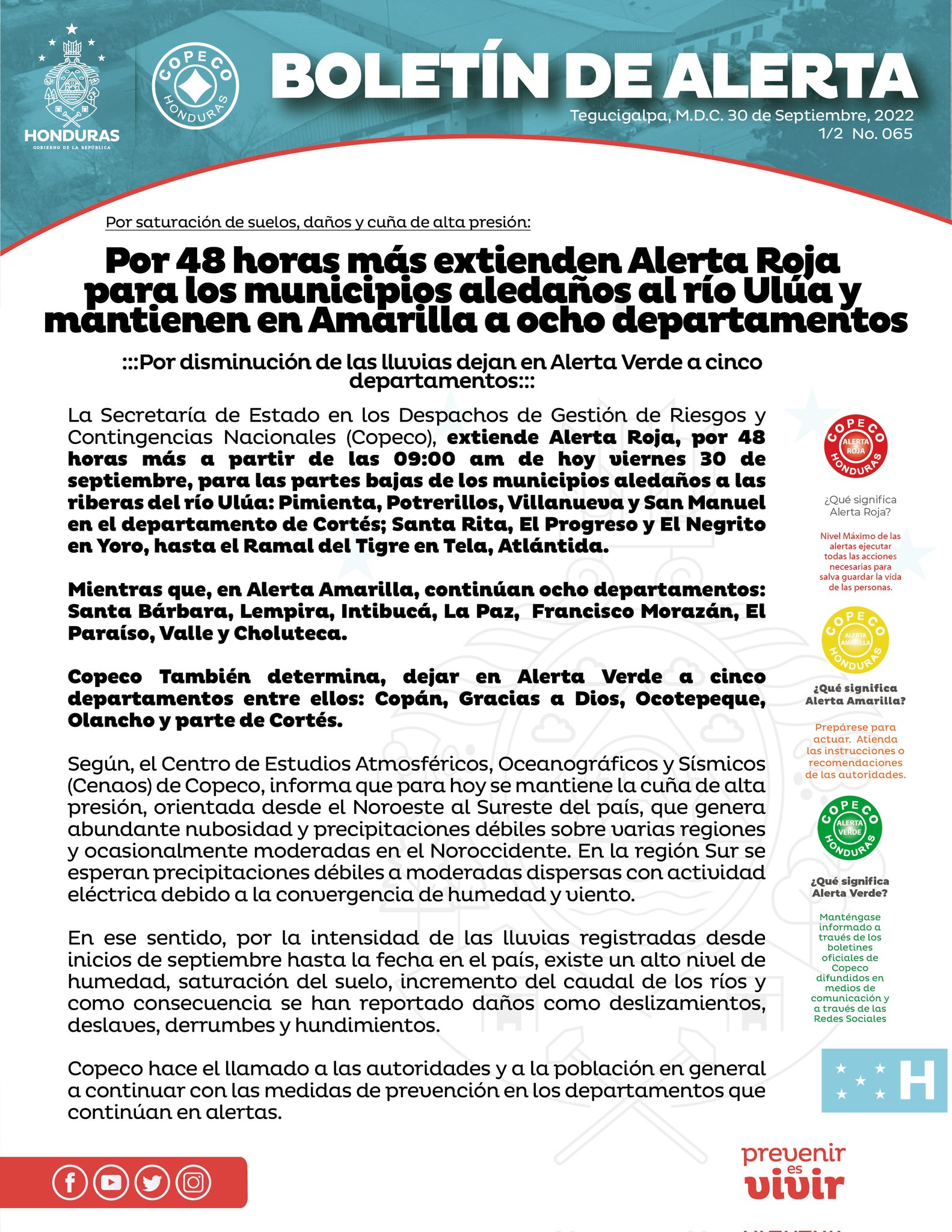 Comunicado sobre alertas en Honduras. 