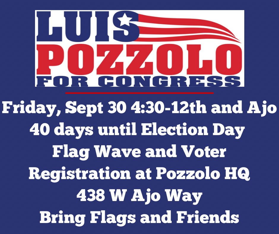 FreedomLoverAZ's tweet photo. 40 Days until Election Day! Come out, show your support, and get others fired up! People in #AZCD7 know the Time for Change is now and are supporting @Luis4Congress! https://t.co/o1QTPjMNCU