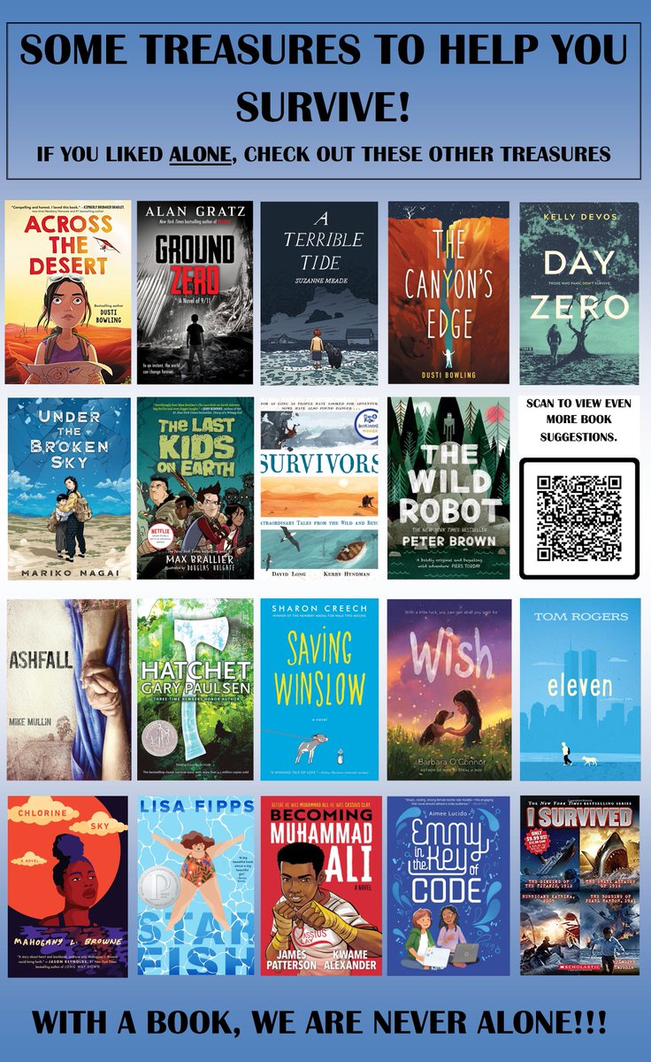 LIB_OMS's tweet photo. Building the excitement in the OMS Lobby! T minus 20 days until we kick off our School Wide Read Aloud. Can't wait @meganefreeman!! @OMS_NY @MrsFWasserman #AloneNovel #MiddleLevelReads #MiddleLevelBooks #librarylife #librarian #middleschool #SchoolWideRead #OneBookOneOMS https://t.co/M1o3rWnfCG