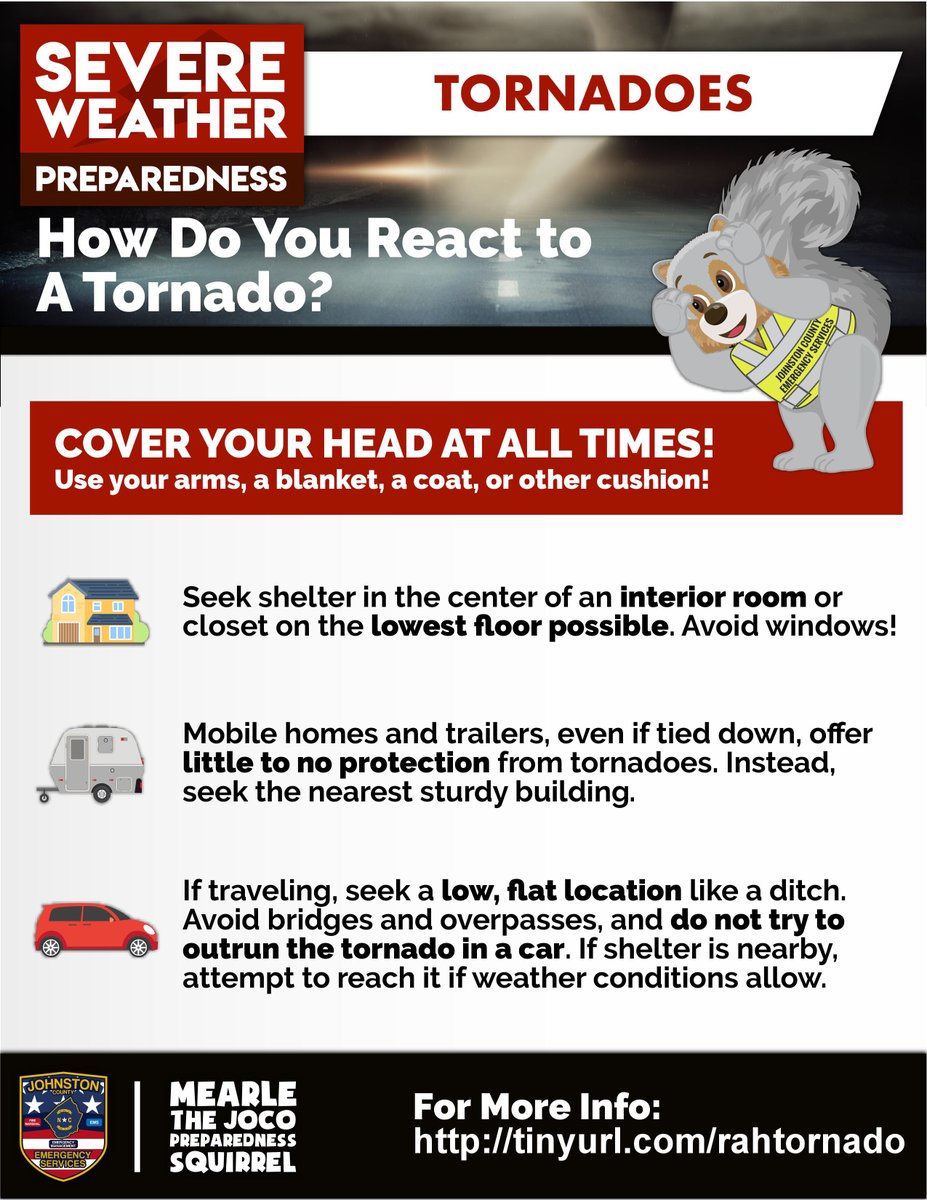 JoCoEmerServ's tweet image. Johnston county is under a TORNADO WATCH until tonight (9/30/22) at 10 PM. 

This is a good time to refresh yourself on how to safely respond.

#JoCoReady 
@jocogovNC