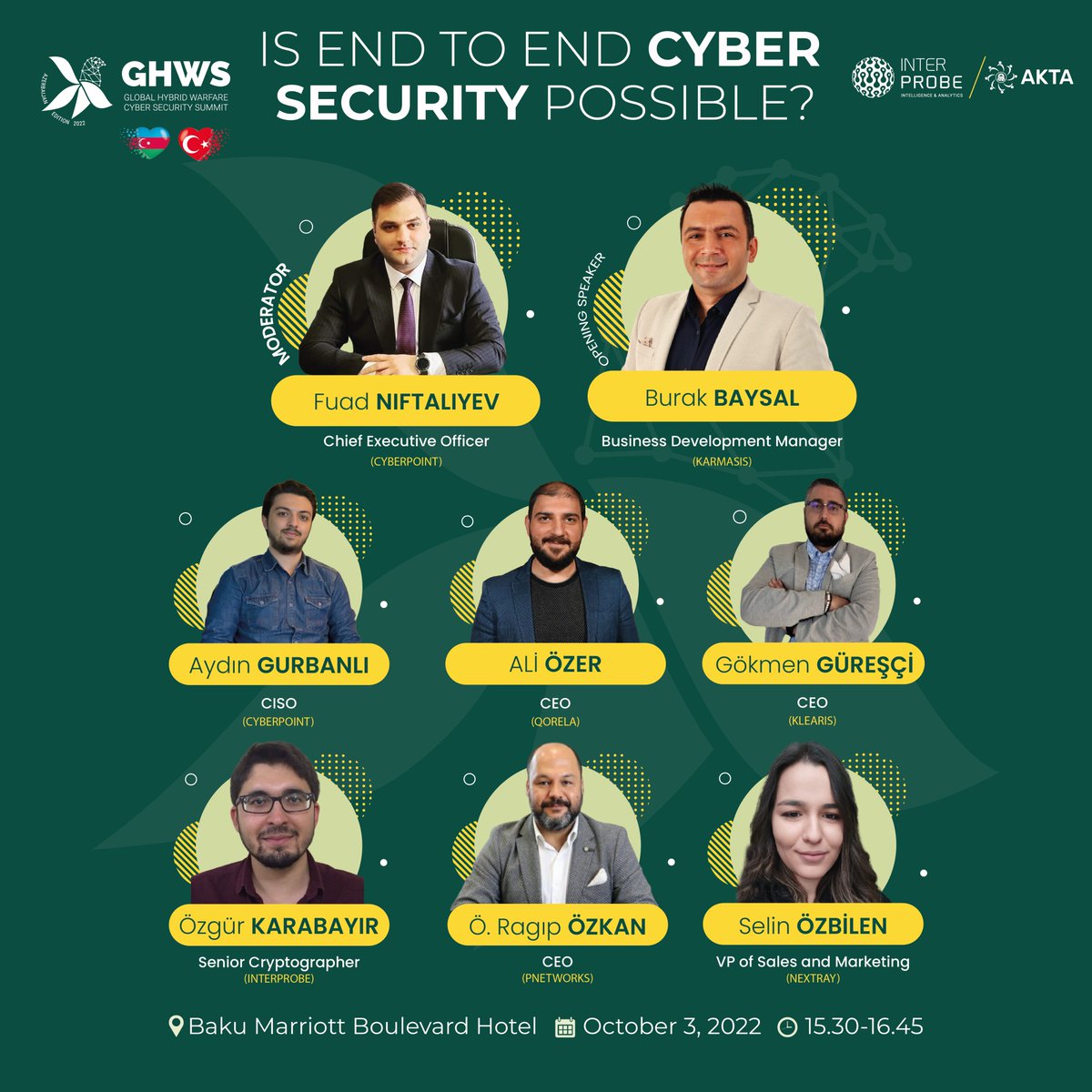 GHW_Summit's tweet photo. Is end-to-end security possible? At GHWS, the actors of Cyberspace will be answering for you.

🇦🇿 Baku, Azerbaijan

📍Marriott Boulevard Hotel

📆 October 3, 2022

🕔 15.30 - 16.45

🌐 To review 👉🏻https://t.co/Oyx85xAEEX

#GHWS2022 https://t.co/Sb9h57CKIe