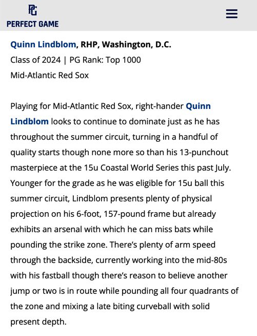QuinnLindblom's tweet photo. Thank you @PerfectGameUSA for Featuring me In your Underclass Uncommited Gems: part 1! @MARedSox @WilsonVBaseball @GatorballDC https://t.co/cl14gKFN7X